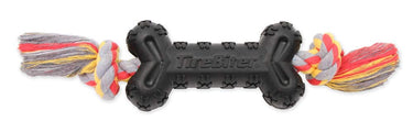 Mammoth Pet Products TireBiterII e with Cotton-Poly Rope – Natural Rubber Dog Toys for Extreme Chewers – Dog Toys for Extra Long Interactive Play – Aggressive Chewer Toys for Dogs - Large 16”, Black (31023F) Large 16” Bone w/Cotton-Poly Rope
